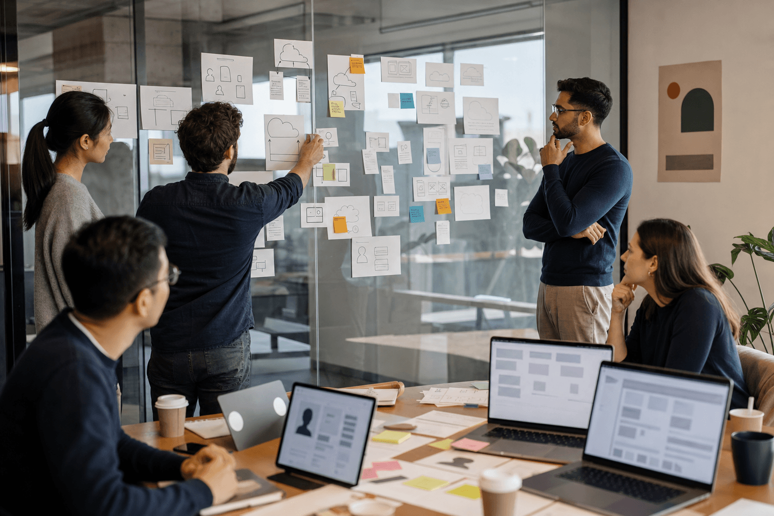 From MVP to Production SaaS Platform Product and engineering team planning a production-ready SaaS platform in a creative modern workspace