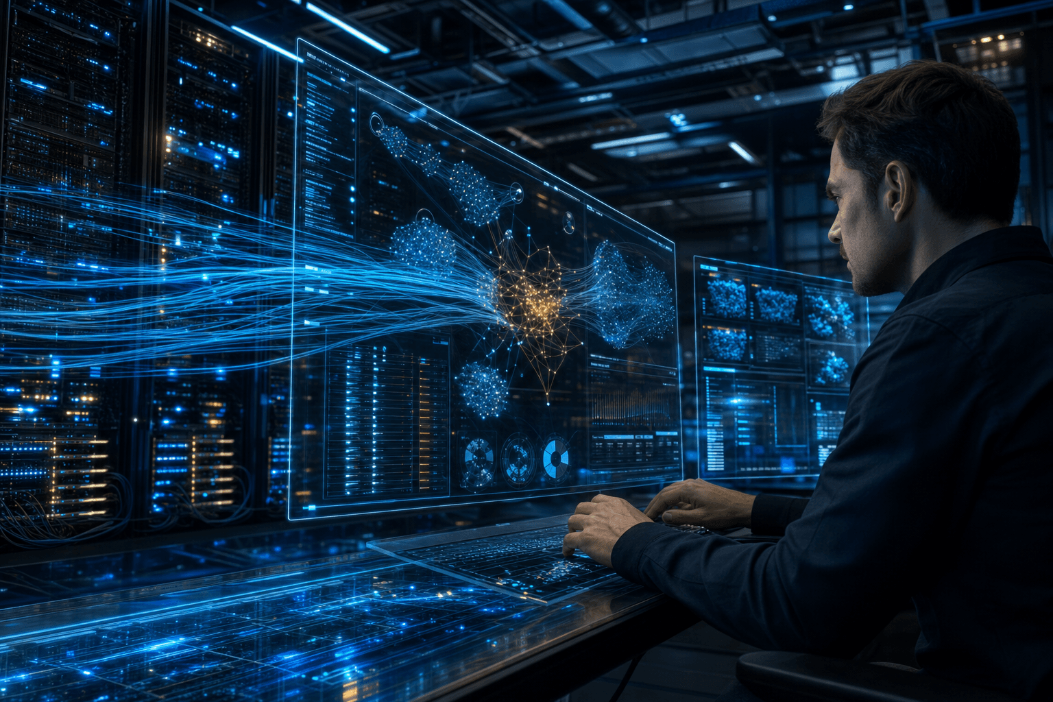 RAG for Enterprise AI Enterprise data center with knowledge retrieval dashboards and vector database infrastructure for AI systems